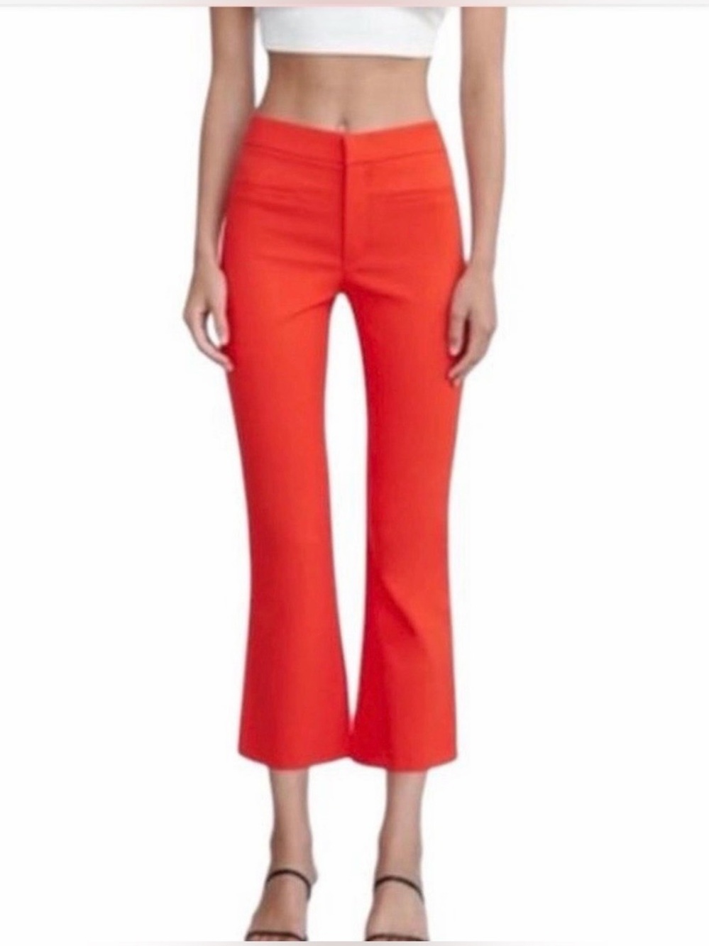 Zara Orange Stretch High Waist Crop Mini Flare Pants Sz L